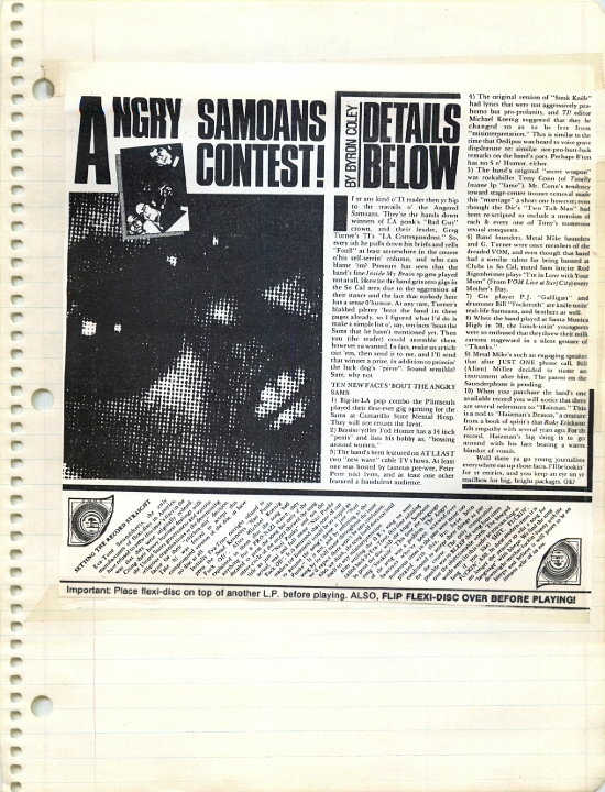 ANGRY SAMOANS Metal Mike Scrapbook 1982 – P.J. Galligan on Lead Guitar Page 06